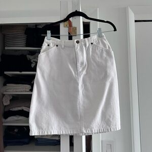 white denim jean tailored pencil skirt classic pockets spring summer beach